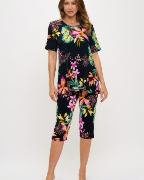 plus size print bns capri pants set