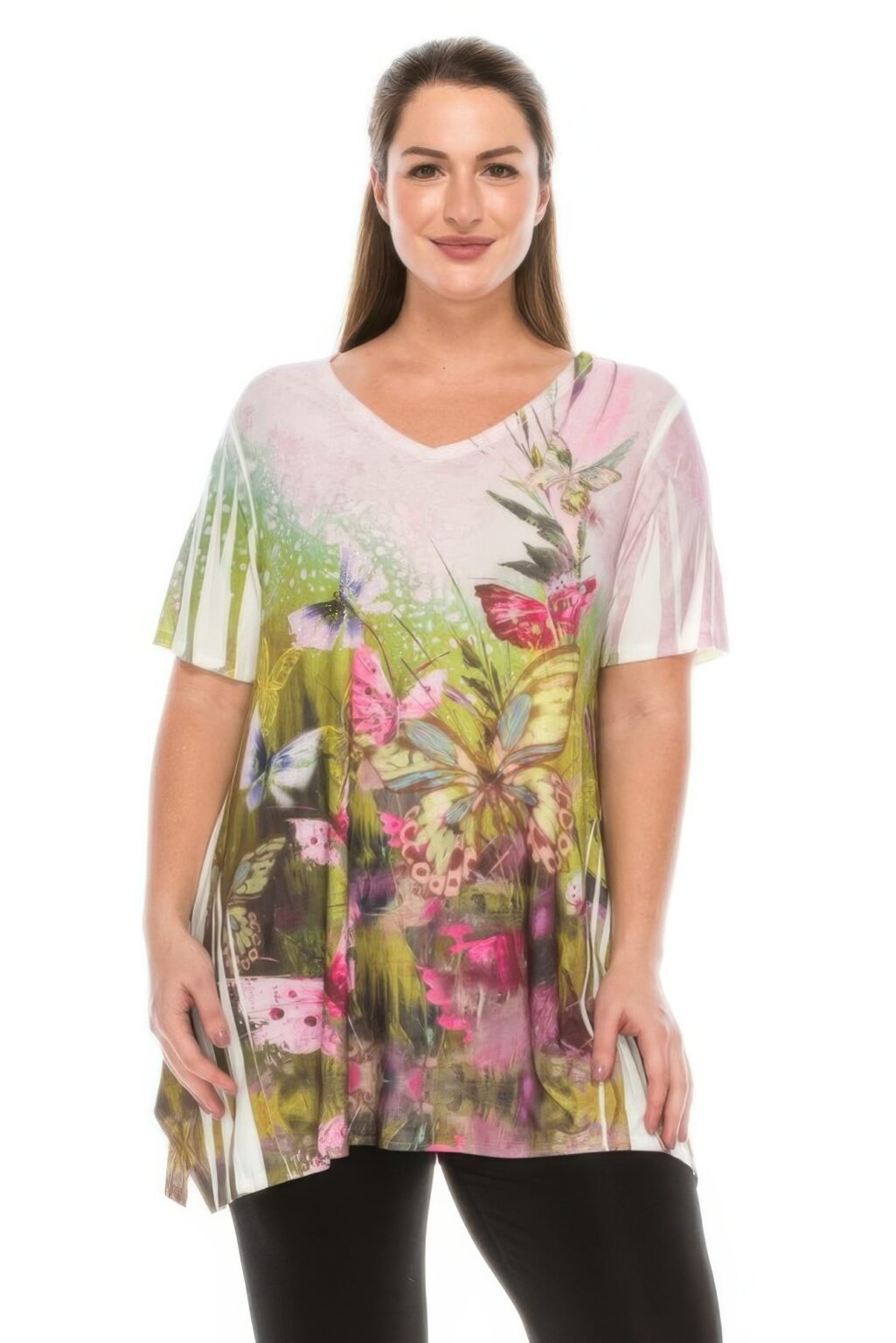 printed sparkle v neck top