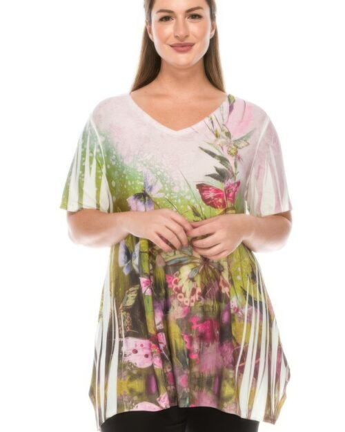 printed sparkle v neck top