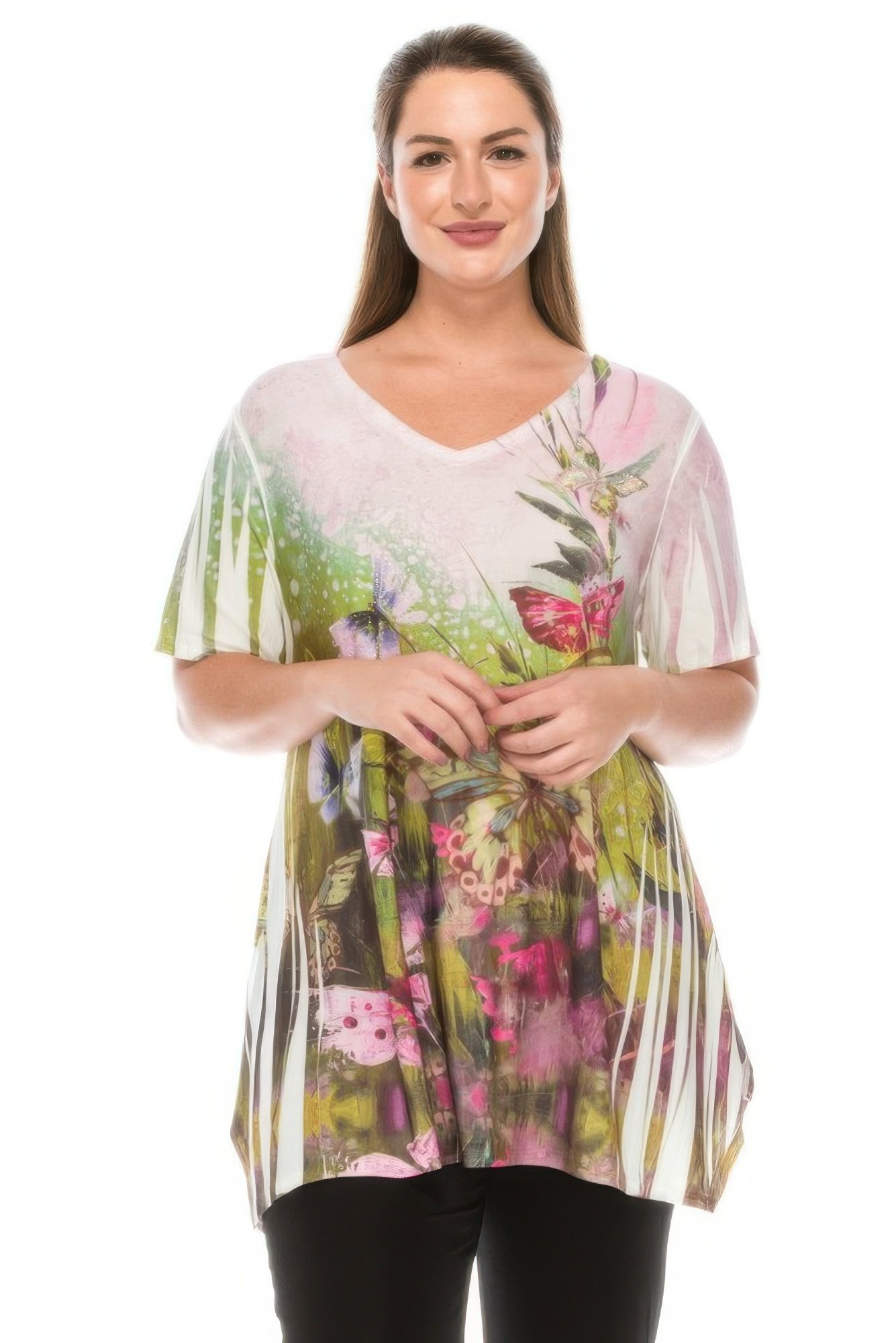 printed sparkle v neck top - image 2