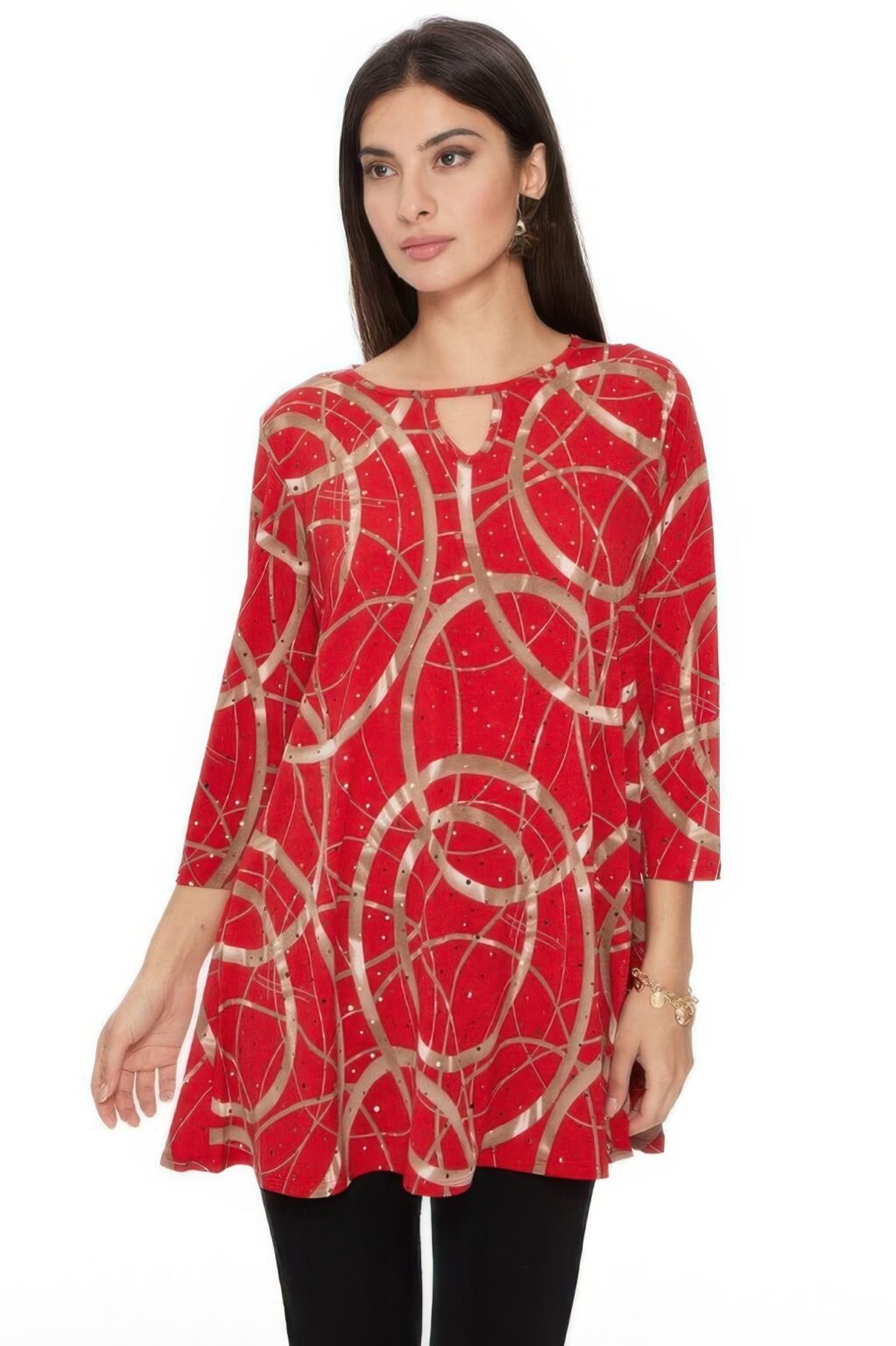 glitter quarter sleeve print top