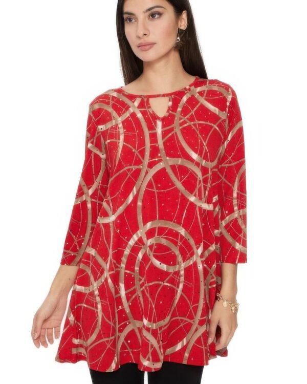 Glitter Quarter Sleeve Print Top