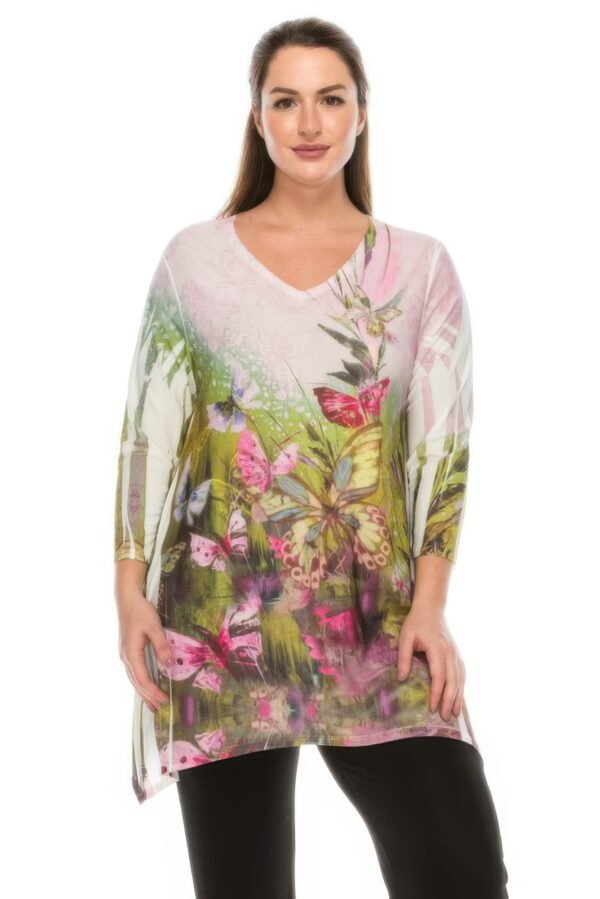 V-Neck Butterfly Print Top – Long Tunic for Leggings