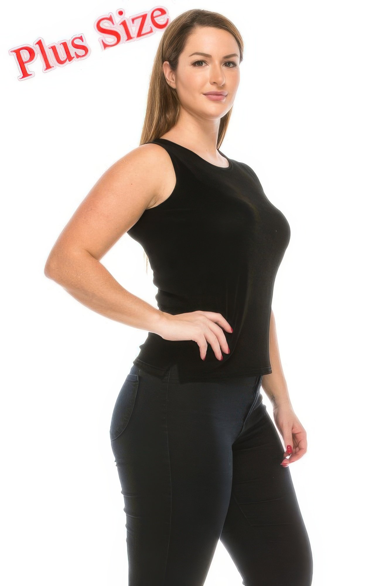 plus size sleeveless round neck tank - image 2