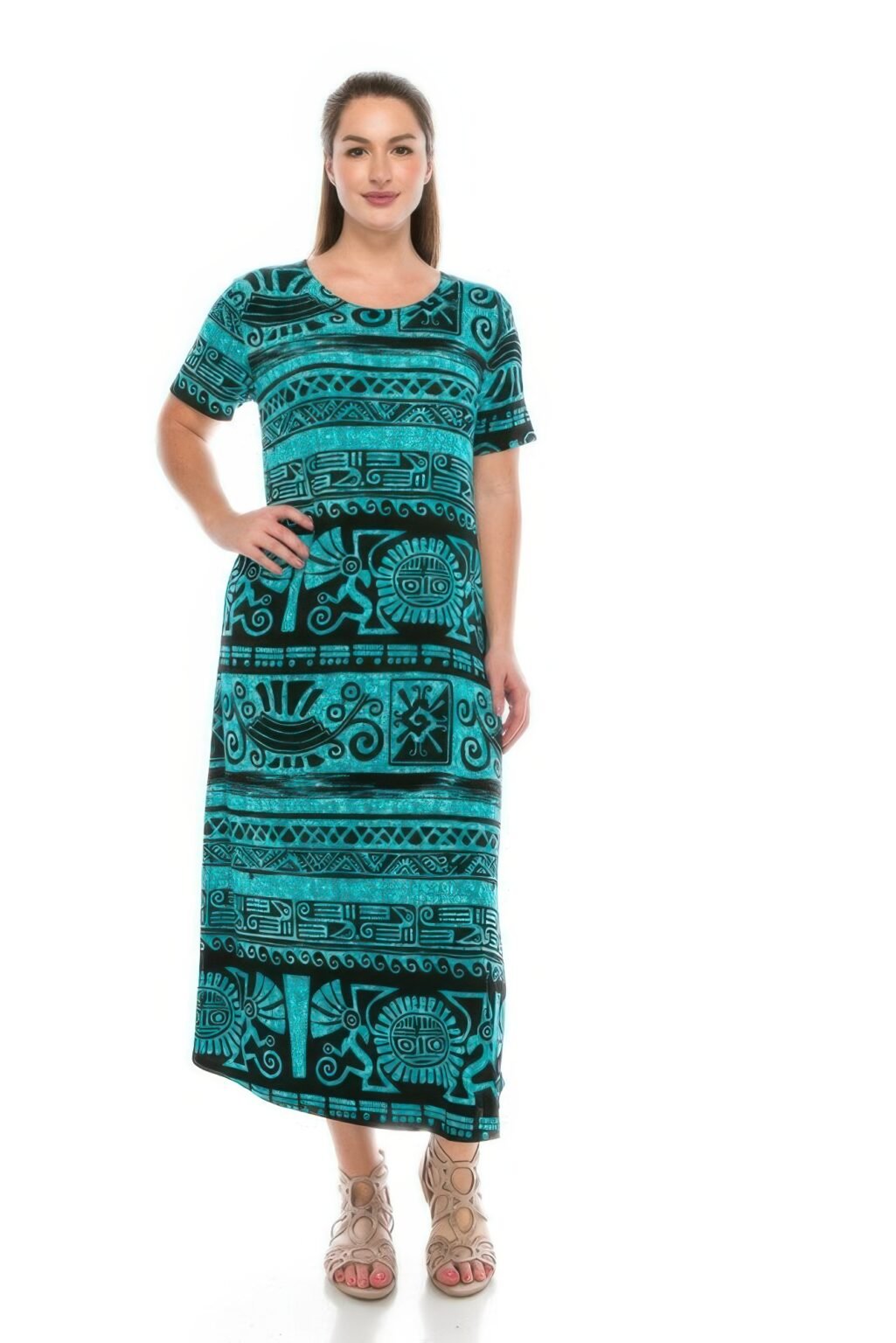 short sleeve print maxi dress