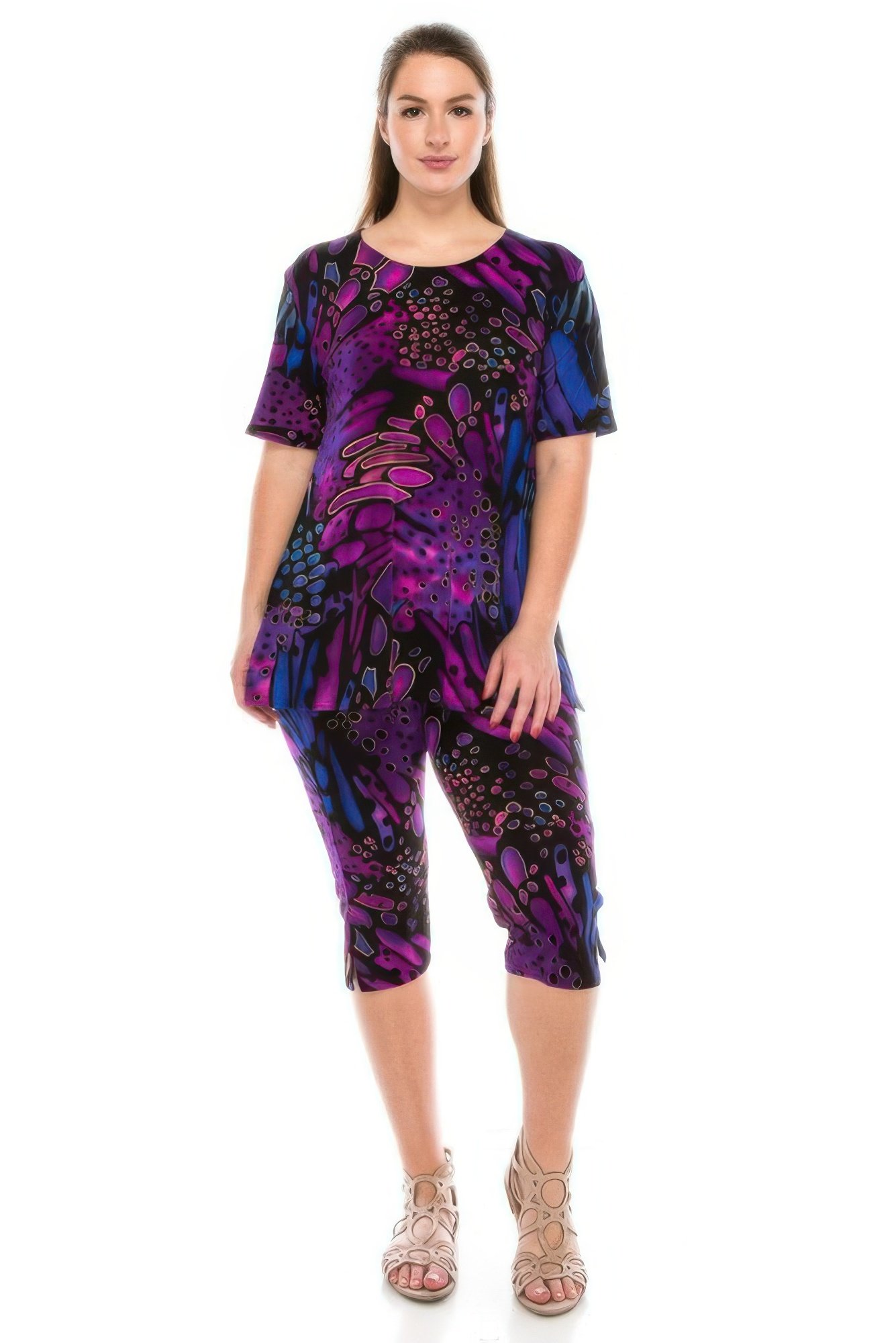 short sleeve print top capri pants