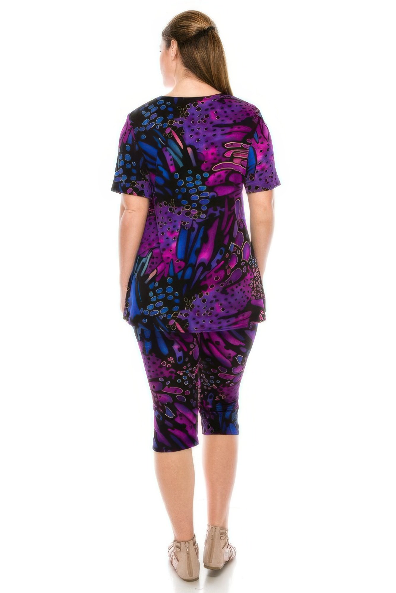 short sleeve print top capri pants