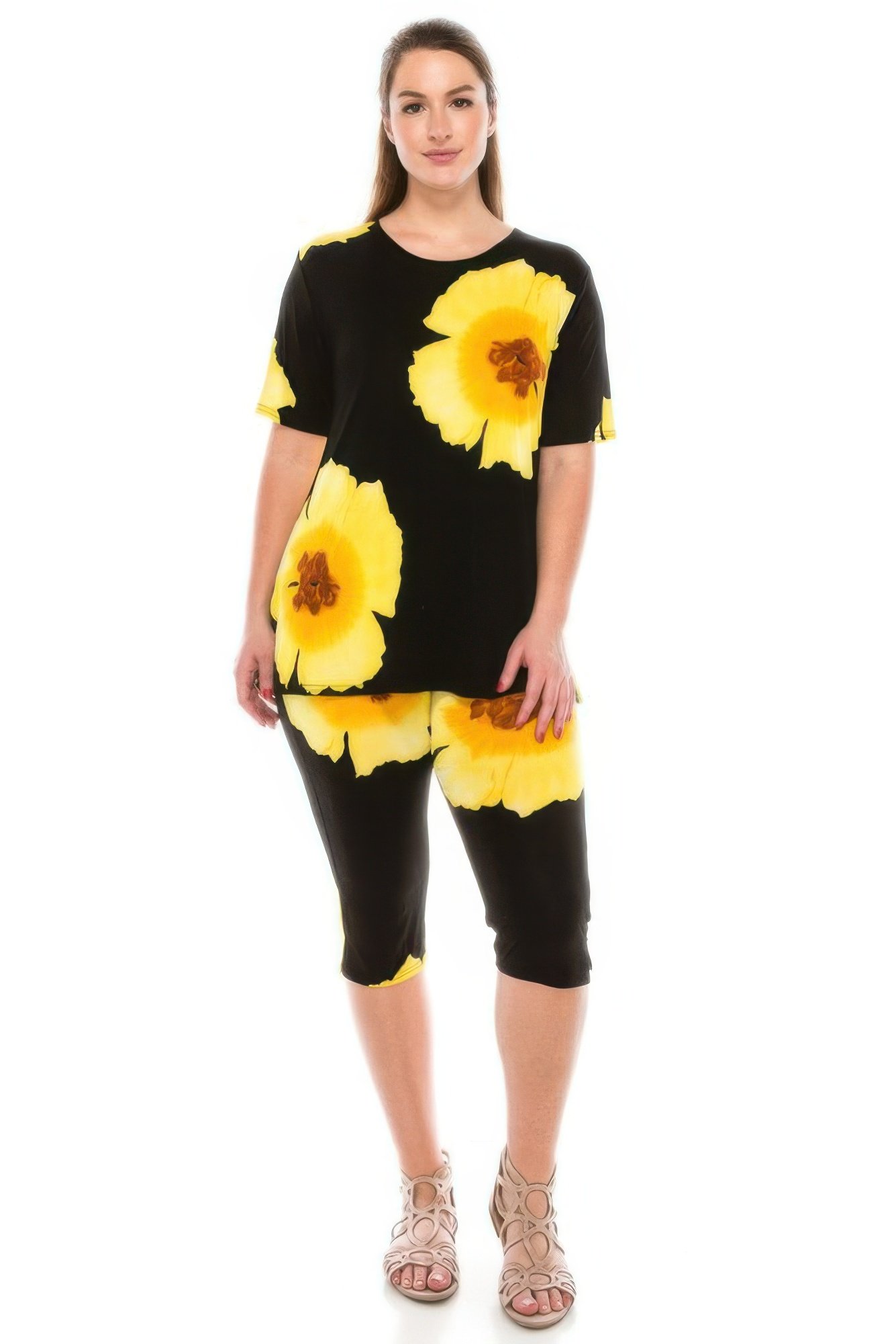 floral print top capri pants set