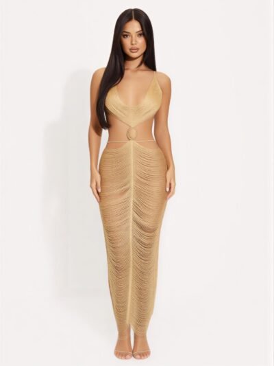 Metallic Cut Open Back Maxi Dress