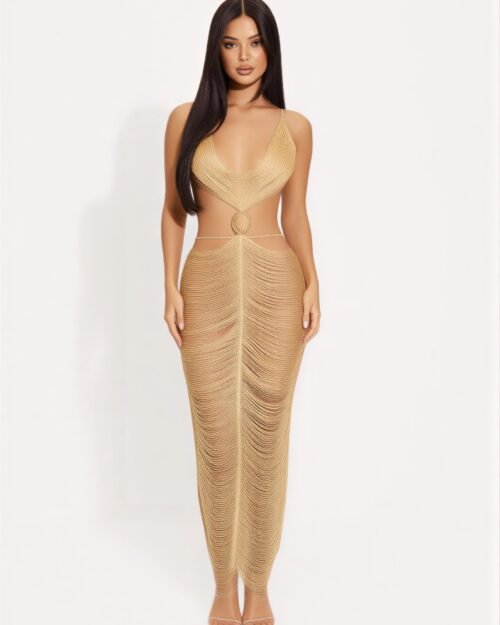 Metallic Cut Open Back Maxi Dress