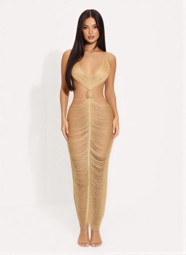 Metallic Cut Open Back Maxi Dress