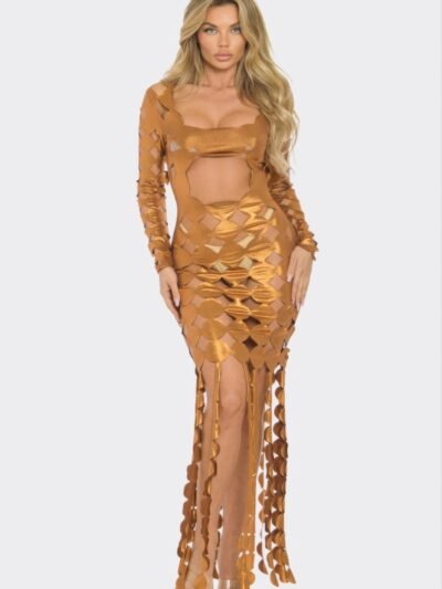 Metallic Sexy Cut Out Maxi Dress