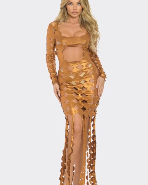 Metallic Sexy Cut Out Maxi Dress