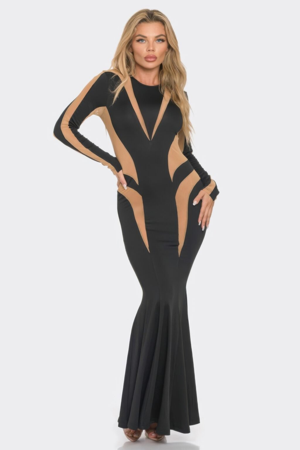 mesh cut out detail maxi dress
