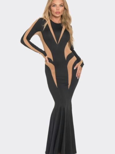 Mesh Cut Out Detail Maxi Dress