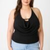 Plus Size Halter Cowl Neck Draped Top