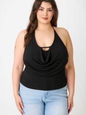 Plus Size Halter Cowl Neck Draped Top