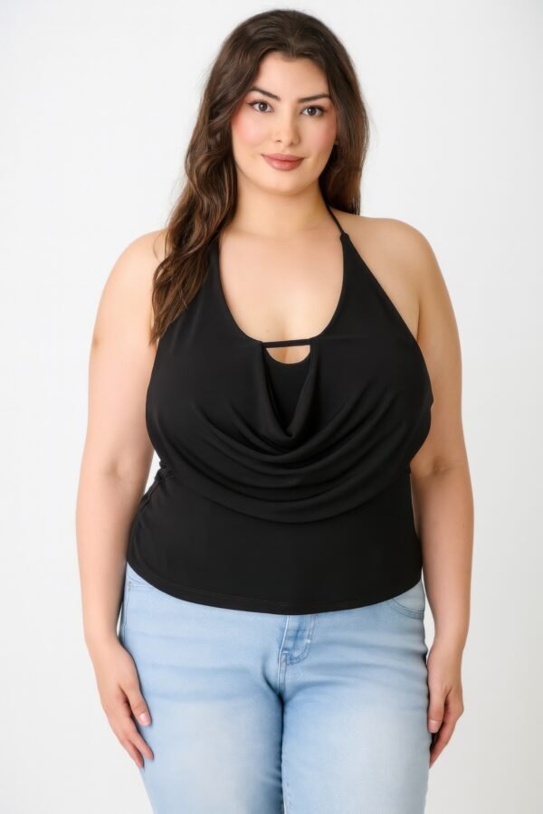Plus Size Halter Cowl Neck Draped Top