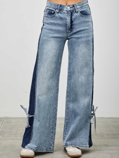 Mid Rise Contrast Wide Leg With Tie