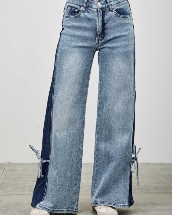 Mid Rise Contrast Wide Leg With Tie