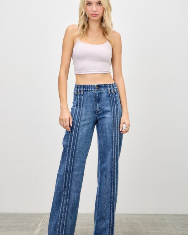 High Rise Straight Jeans With Front Lines