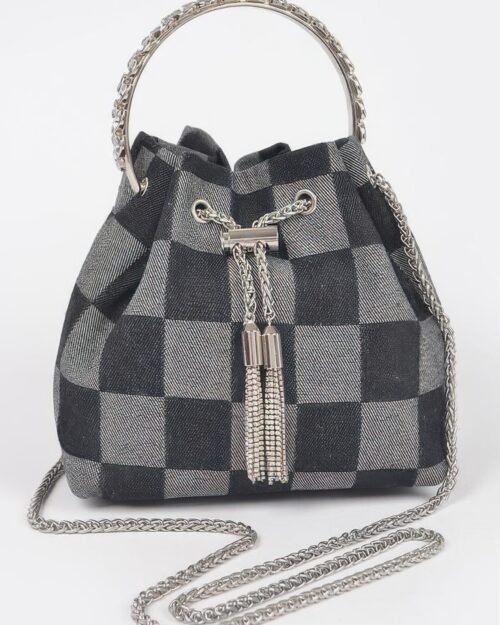 Two Tone Denim Bucket Bag W/metal Handle