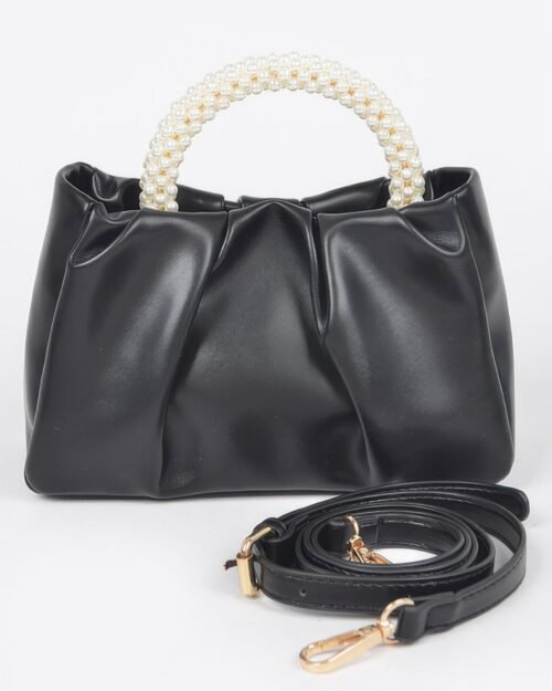 Faux Leather Pearl Handle Crossbody Bag