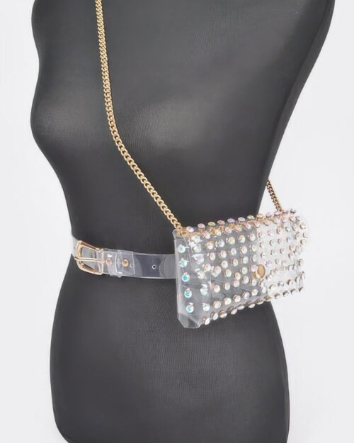Rhinestone Clear Plus Size Belt Bag W/chain