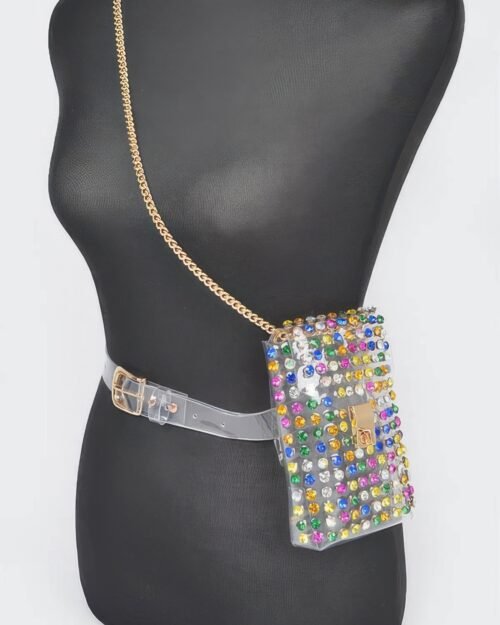 Rhinestone Clear Plus Size Belt Bag W/chain