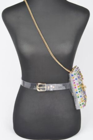 Rhinestone Clear Plus Size Belt Bag W/chain