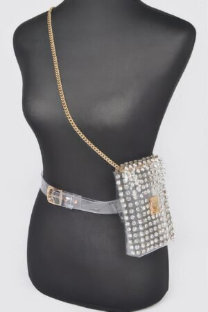 Rhinestone Clear Plus Size Belt Bag W/chain