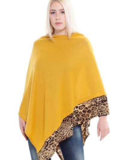 All Year Round Leopard Trim Solid Poncho