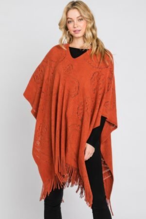 Paisley Pattern Fringe Poncho Paisley Pattern Fringe Poncho