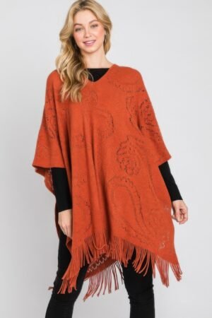 Paisley Pattern Fringe Poncho Paisley Pattern Fringe Poncho
