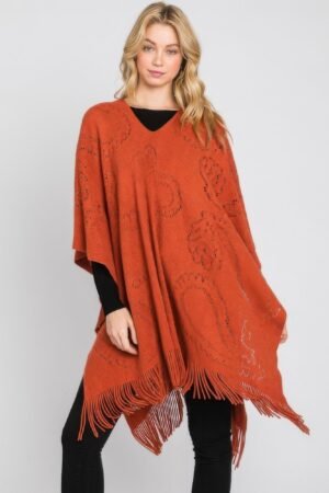 Paisley Pattern Fringe Poncho Paisley Pattern Fringe Poncho