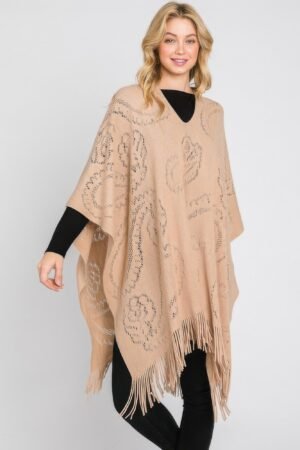 Paisley Pattern Fringe Poncho Paisley Pattern Fringe Poncho