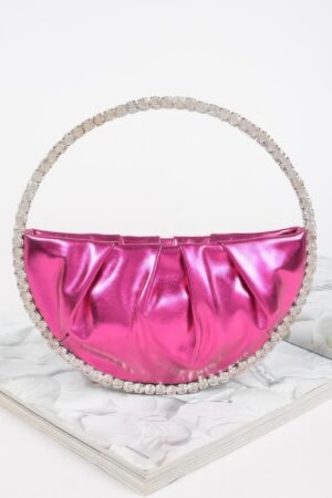 Metallic Luna Bag W/stone Handle Metallic Luna Bag W/stone Handle