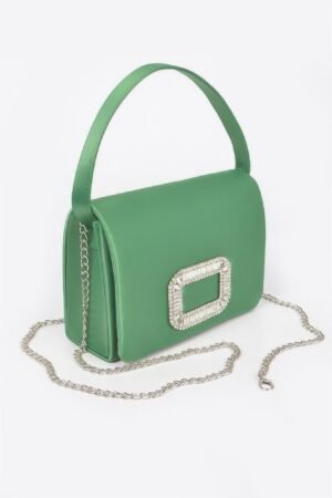 Satin Stone Buckle Shoulder Bag