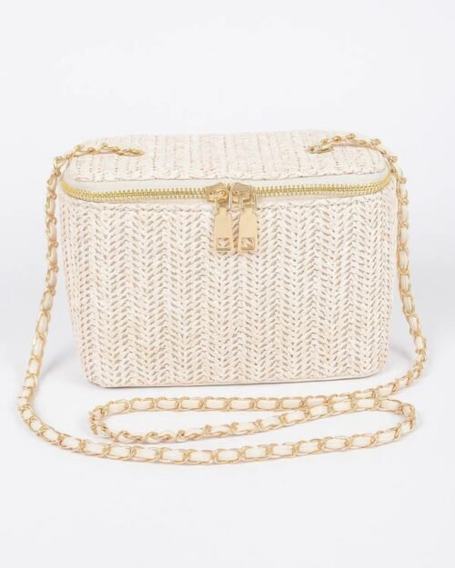Faux Straw Cosmetic Case Bag