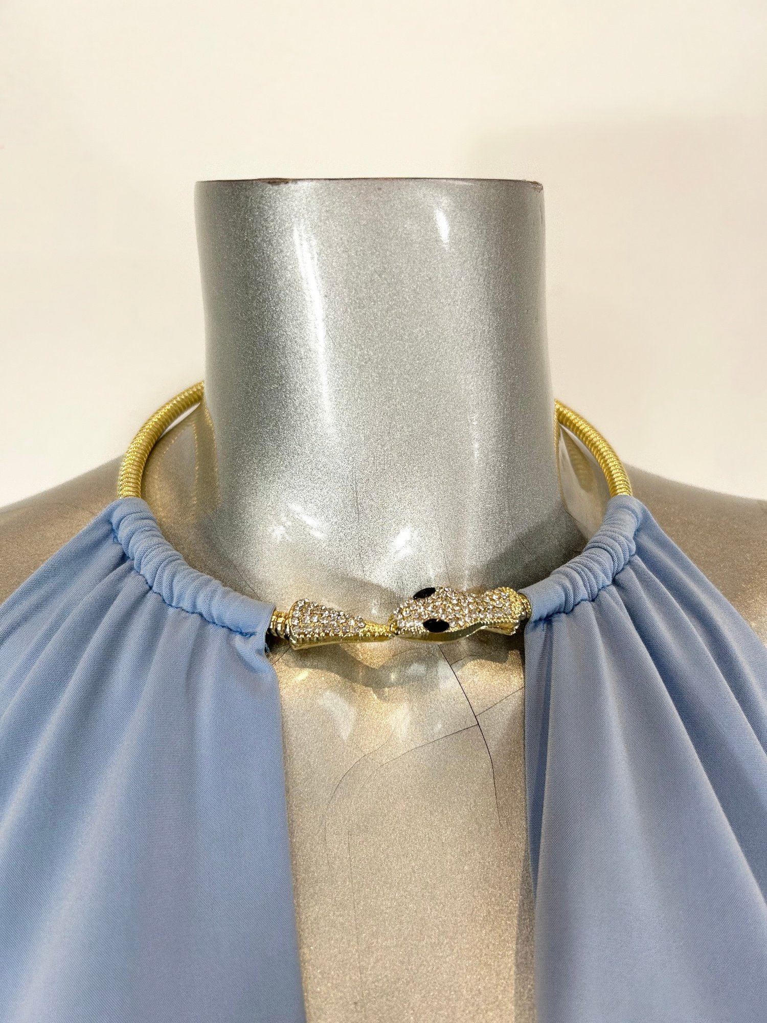 mini dress,draped cowl neck,necklace - image 4