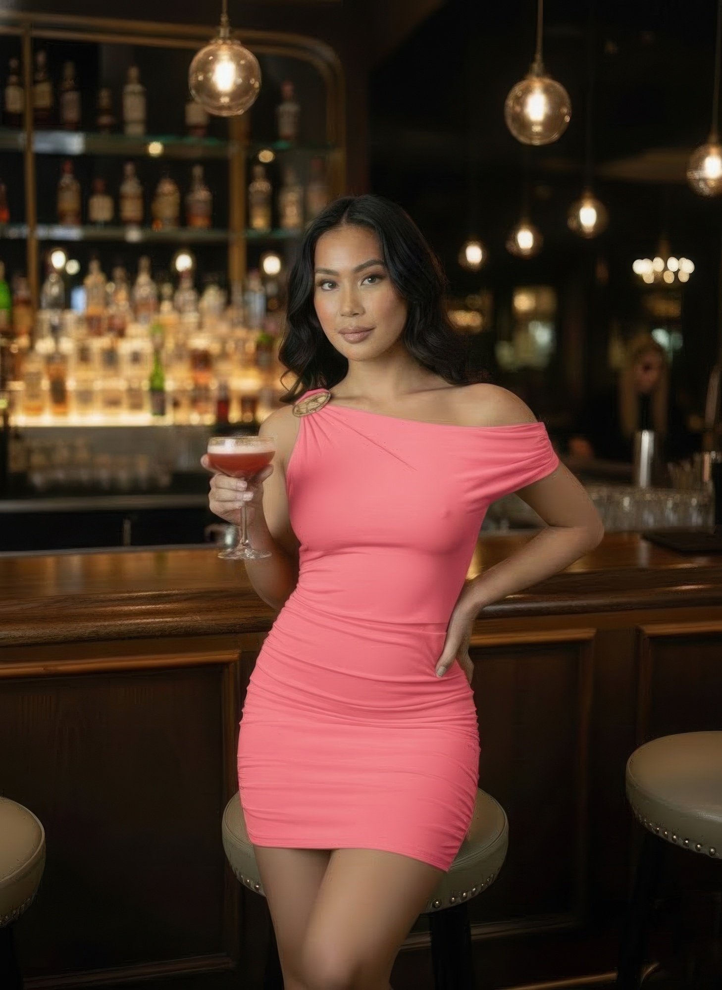 the right shoulder is gathered mini dress - image 4