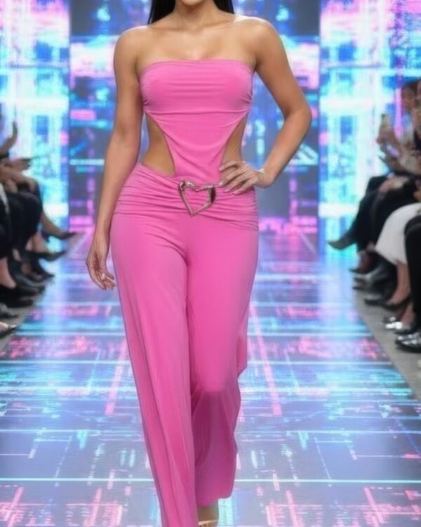 Side Cutouts Gold Heart-shaped Wide-leg Jumpsuit