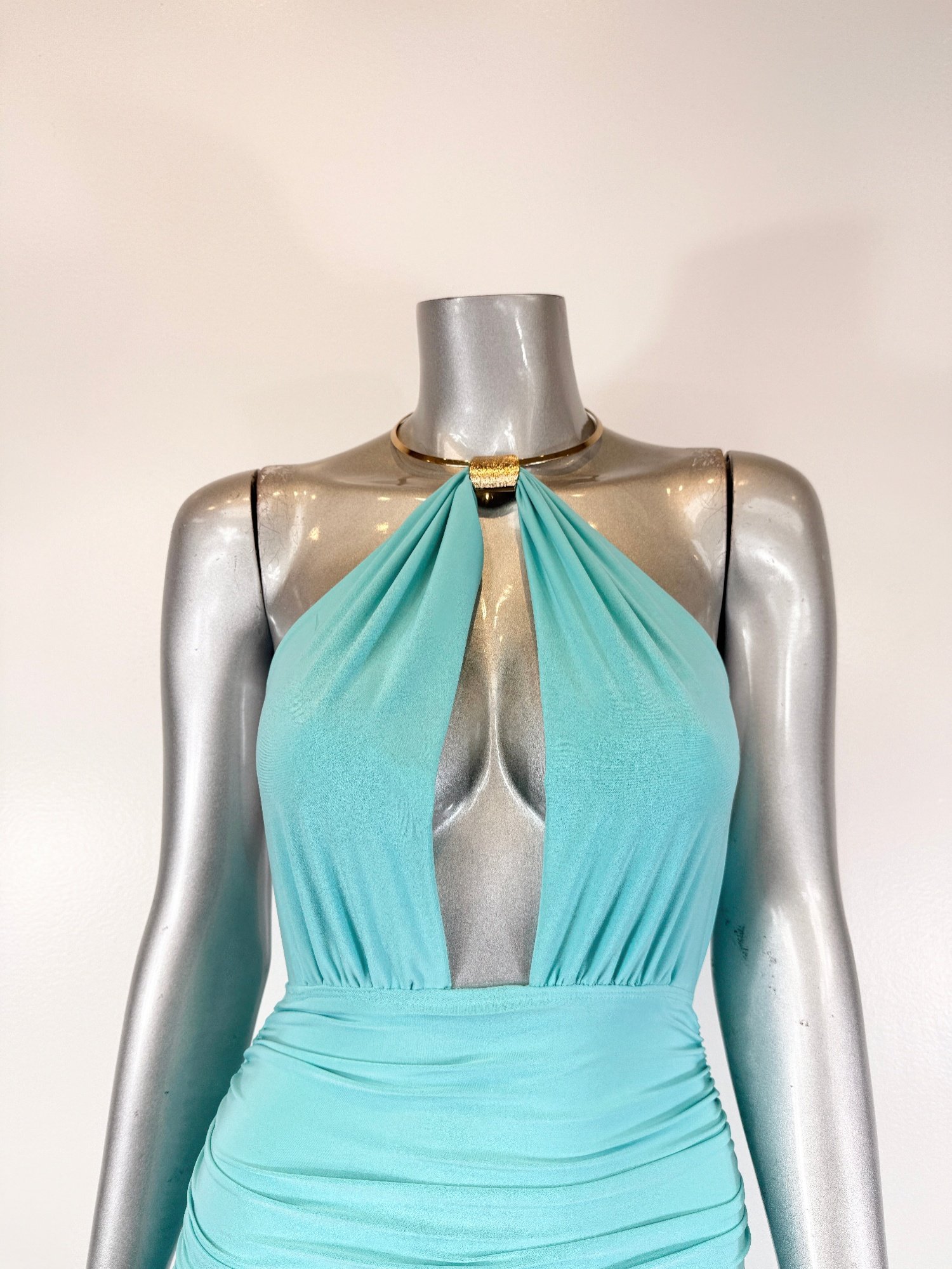 strapless necklace detail open back midi dress - image 3