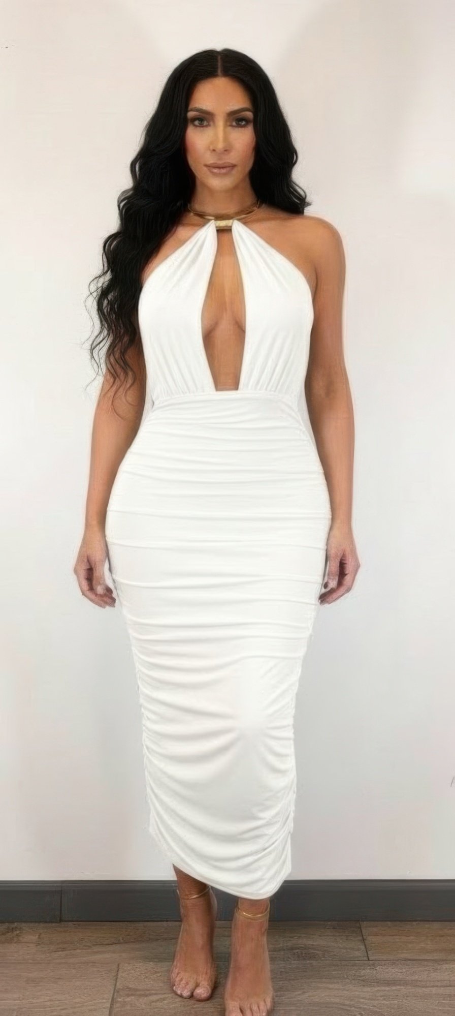 strapless necklace detail open back midi dress - image 6