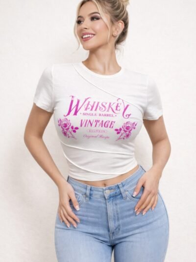 Whiskey Vintage Graphic Asymmetrical Crop Top