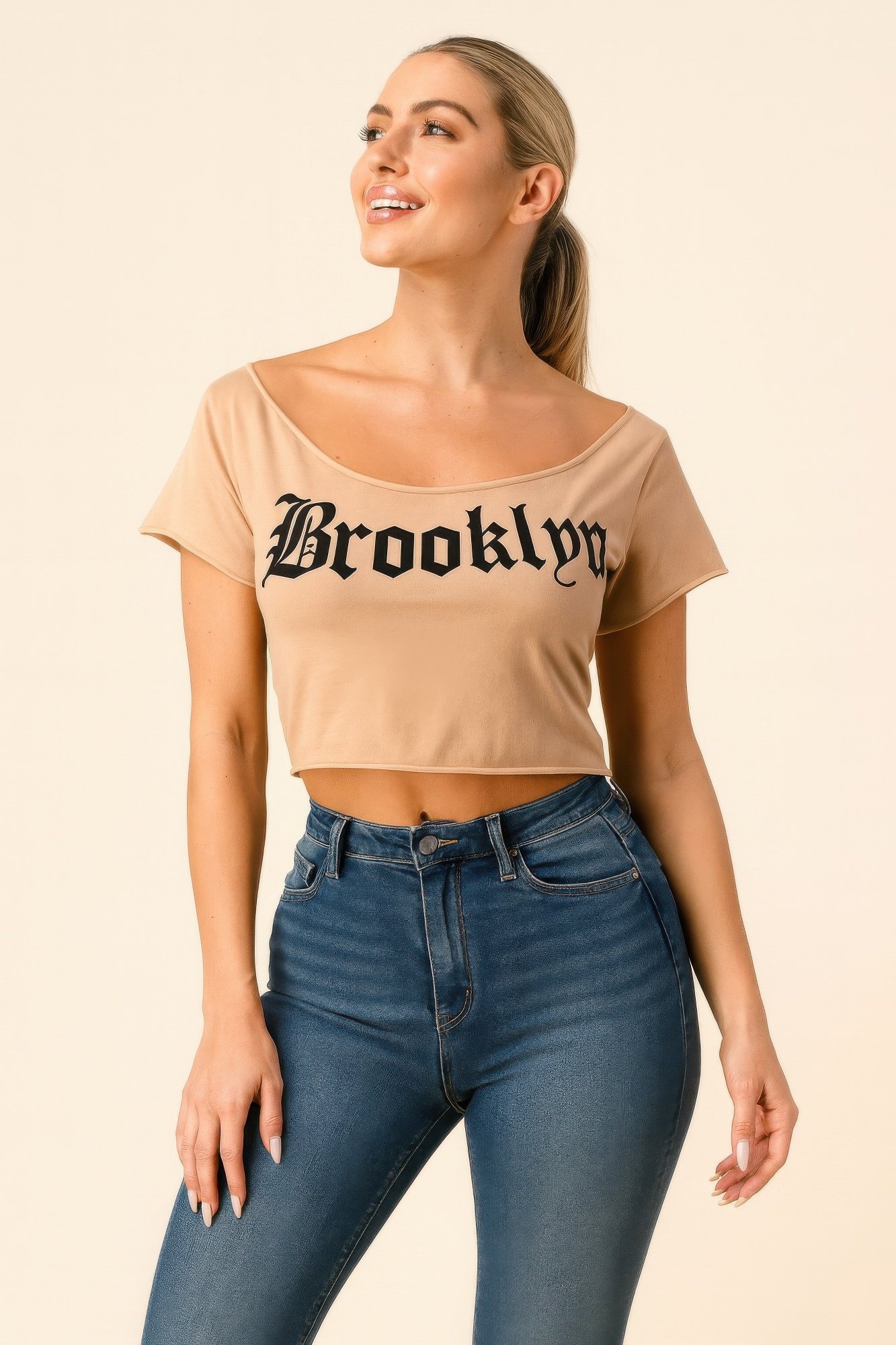 Brooklyn Graphic Off-shoulder Crop Top Brooklyn Graphic Off-shoulder Crop Top