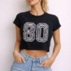 Snake Print “80” Varsity Crop Tee