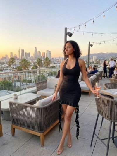 Solid Deep V Neck Mini Dress With Ruffle