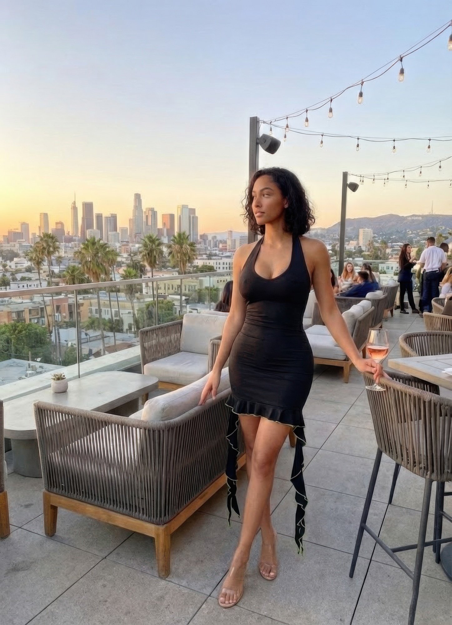 Solid Deep V Neck Mini Dress With Ruffle Solid Deep V Neck Mini Dress With Ruffle