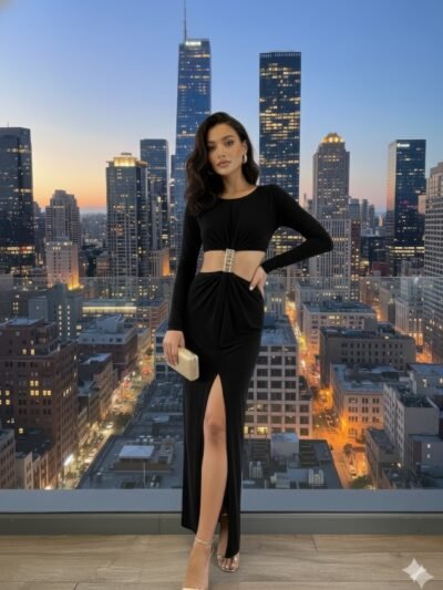 Long Sleeve Mockneck Styling Maxi Dress.